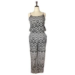 Red Black and White Tribal Print Jumpsuit
